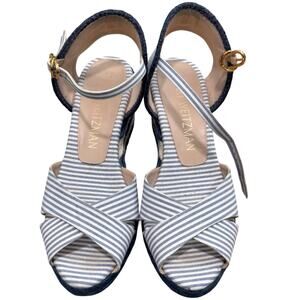 Stuart Weitzman Mirela Nautical Navy Blue White Espadrilles Sandals size 8.5